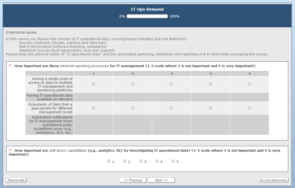 Screen shot of online survey on Silicon Strategies Marketing survey suite